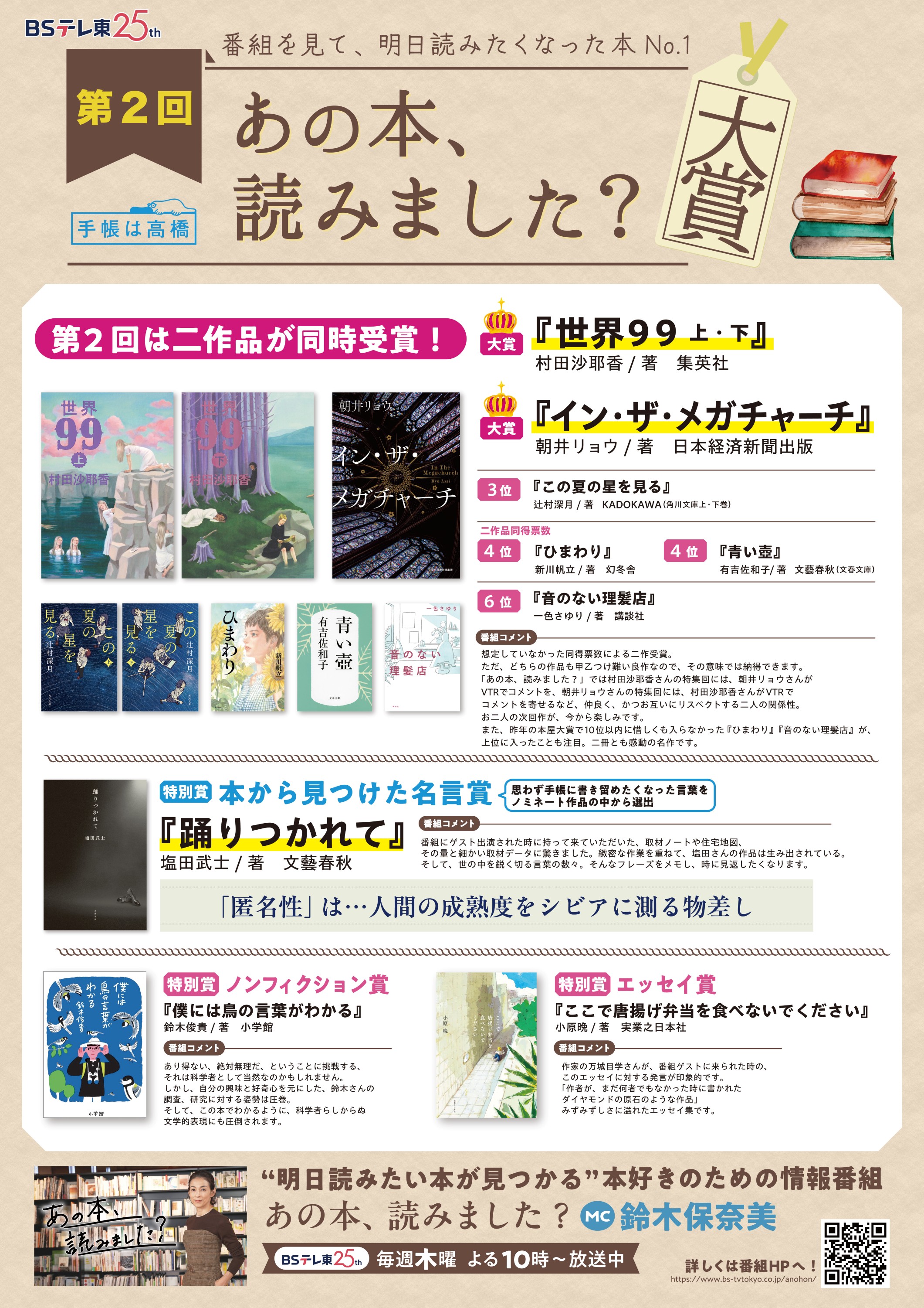 「第2回 あの本、読みました？大賞」店頭フェアを実施～1月8日の放送で番組MCの鈴木保奈美さんが大賞を発表～